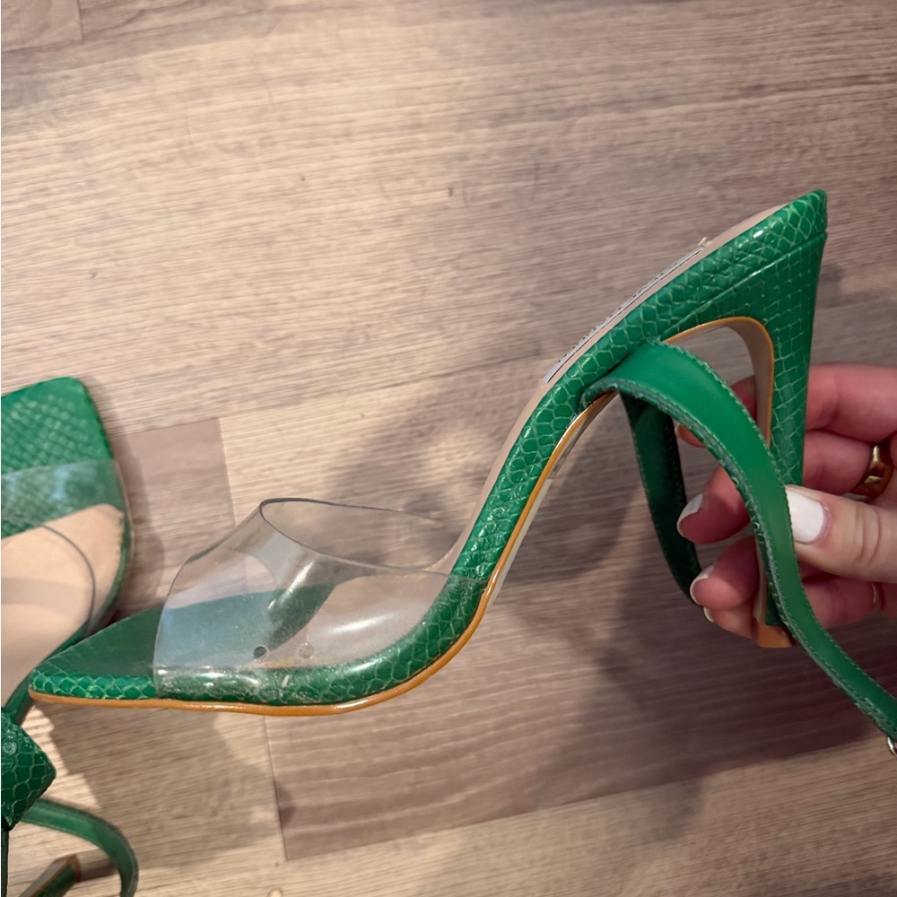 Steve Madden Green Clear Strap Stiletto Sandals